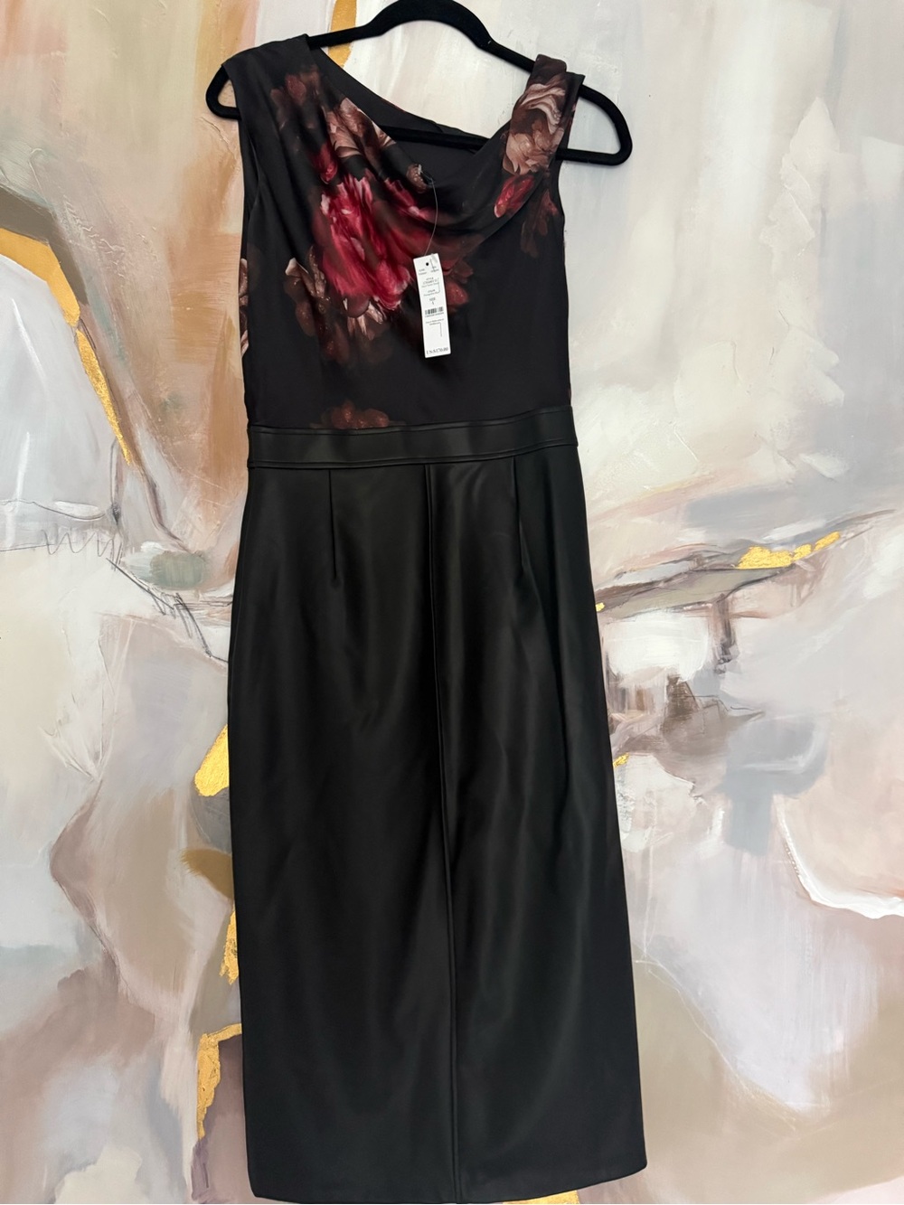 NWT White House Black Market Faux-Leather Midi Dress with Satin Bodice - Picture 8 of 10